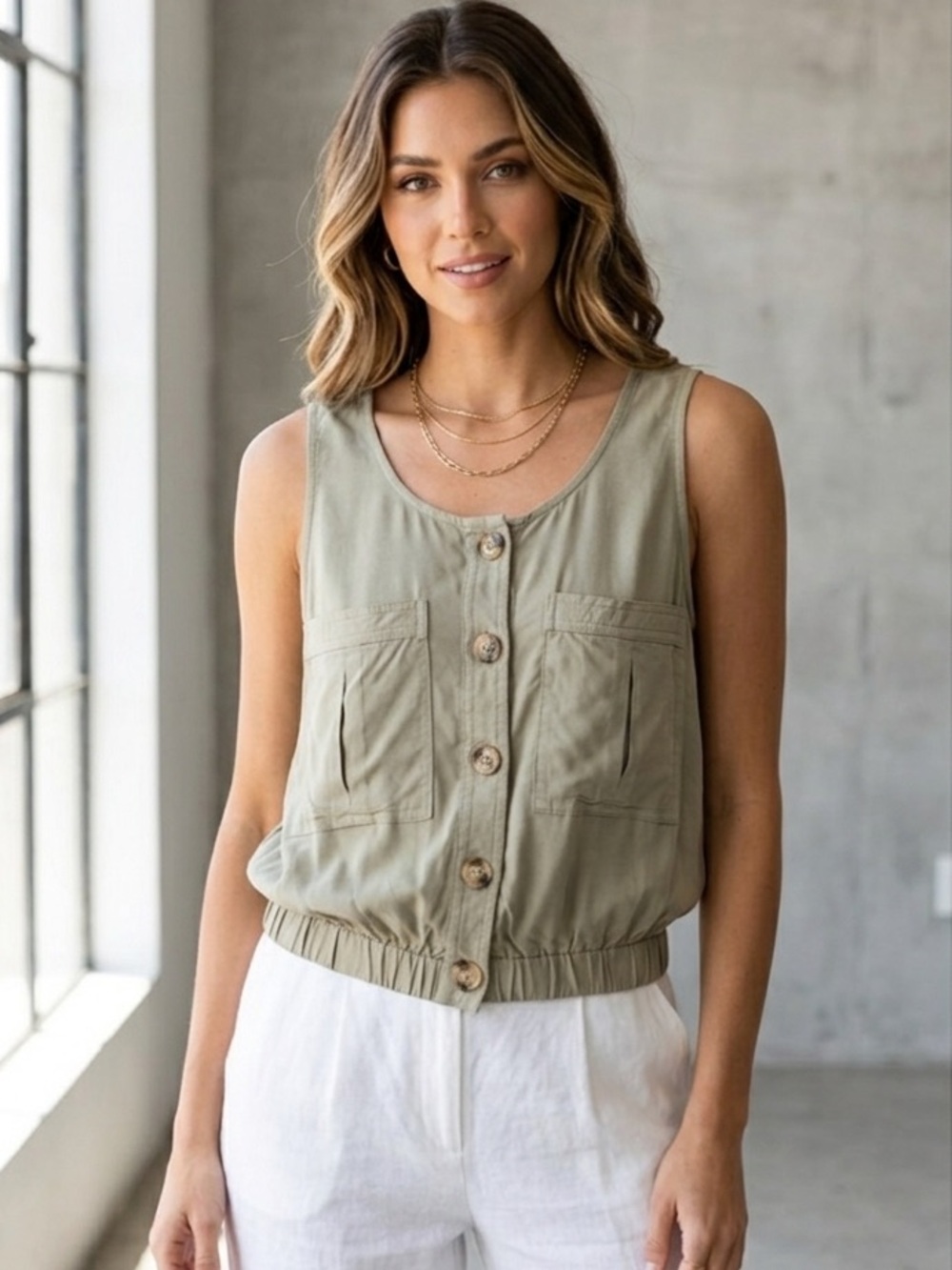 NEW Japna Utility Cargo Sleeveless Top Safari Chic XS